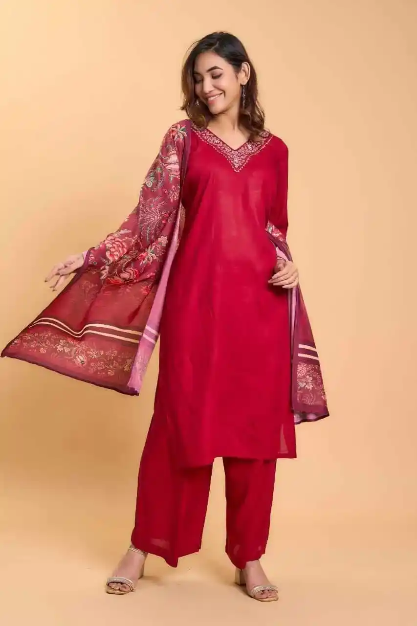 red-color-handwork-embroidered-rayon-desginer-suit-set_30_11zon_18_11zon red color V Neck Rayon Handwork Embroidered Kurti with Palazzo