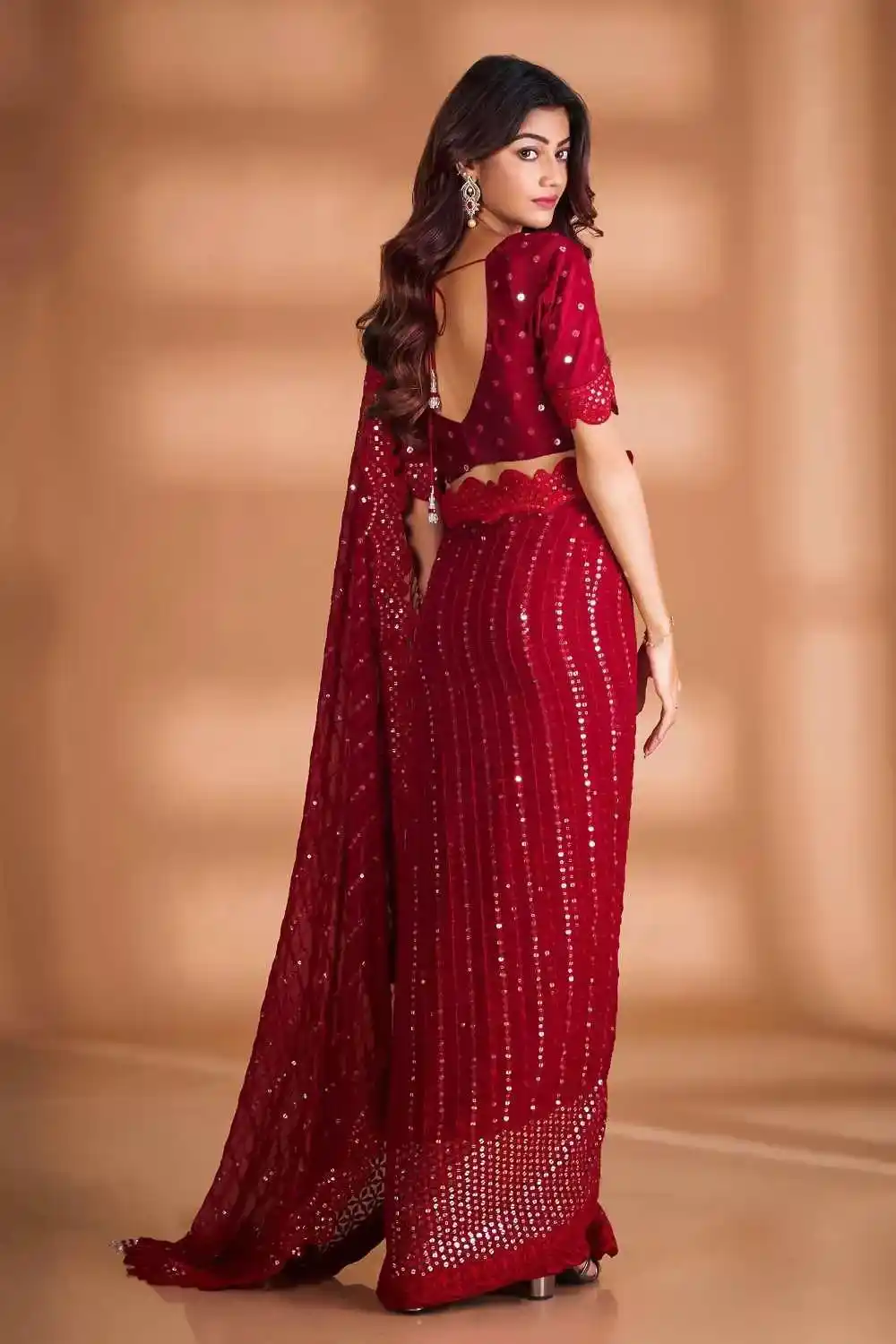 Red Color Heavy Georgette Fabric Party Wear Saree