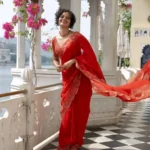 red color Heavy Tabby Organza Diamond Work Designer Saree