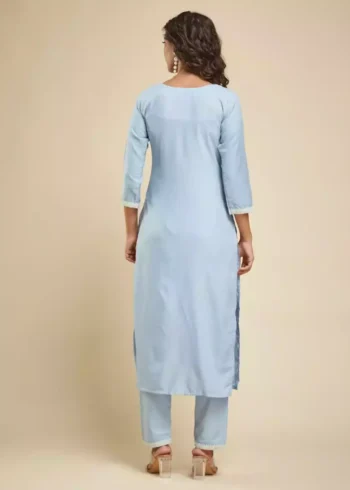 Sky Blue Color Viscose Chanderi Kurta Set - Image 2