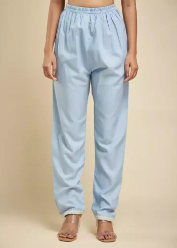 Sky Blue Color Viscose Chanderi Kurta Set - Image 5