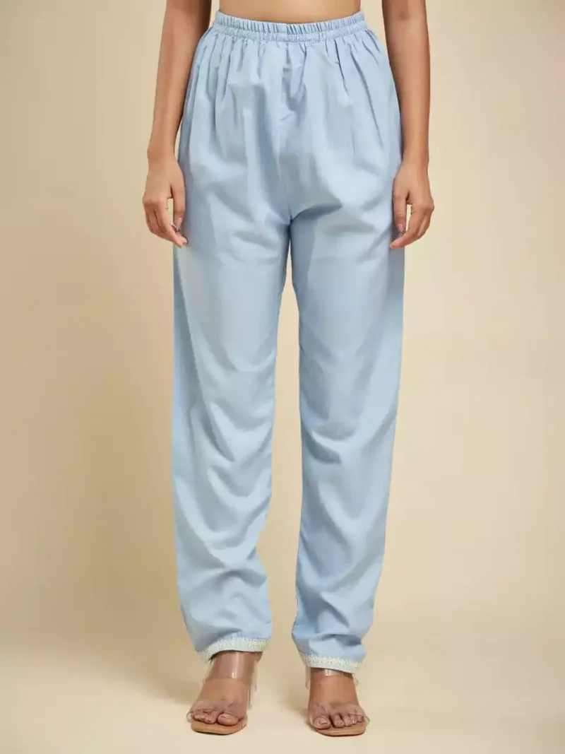 Sky Blue Color Viscose Chanderi Kurta Set - Image 5