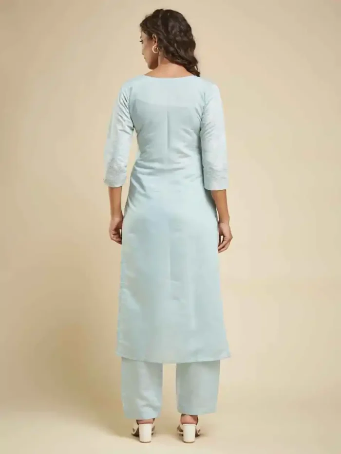 Sky Blue Roman Silk Kurti with Bottom