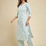 Sky Blue Roman Silk Kurti with Bottom