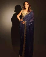 blue color Viscose Thread Sequins Work Lace Border Saree for Party