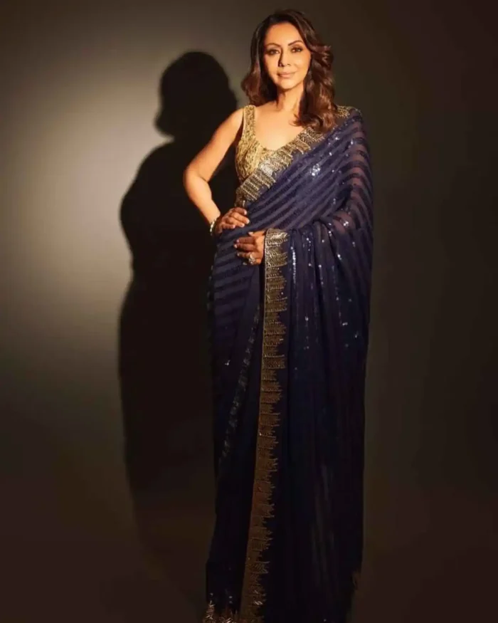 blue color Viscose Thread Sequins Work Lace Border Saree for Party