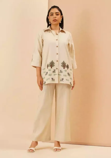 Off White Color Rayon Embroidered Top & Palazzo Co-ord Set for Women