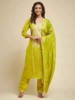 Viscose Chanderi Premium Printed Suit in yellow color