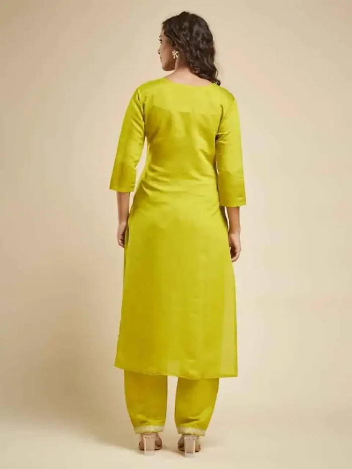 Viscose Chanderi Premium Printed Suit in yellow color