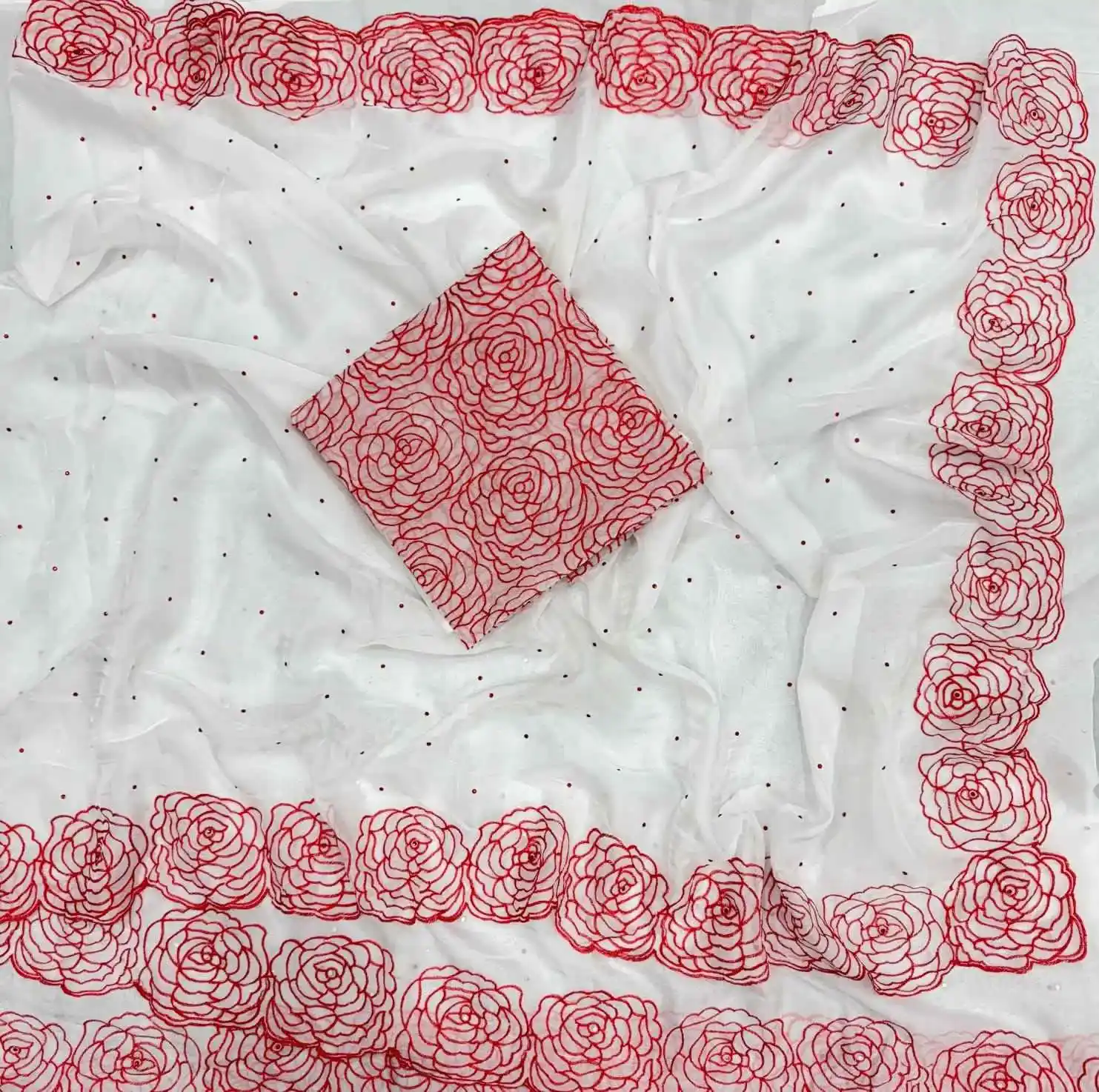 white color Heavy Tabby Organza Diamond Work Designer Saree