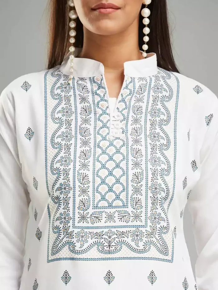 white color viscose chanderi kurta suit set close min 1