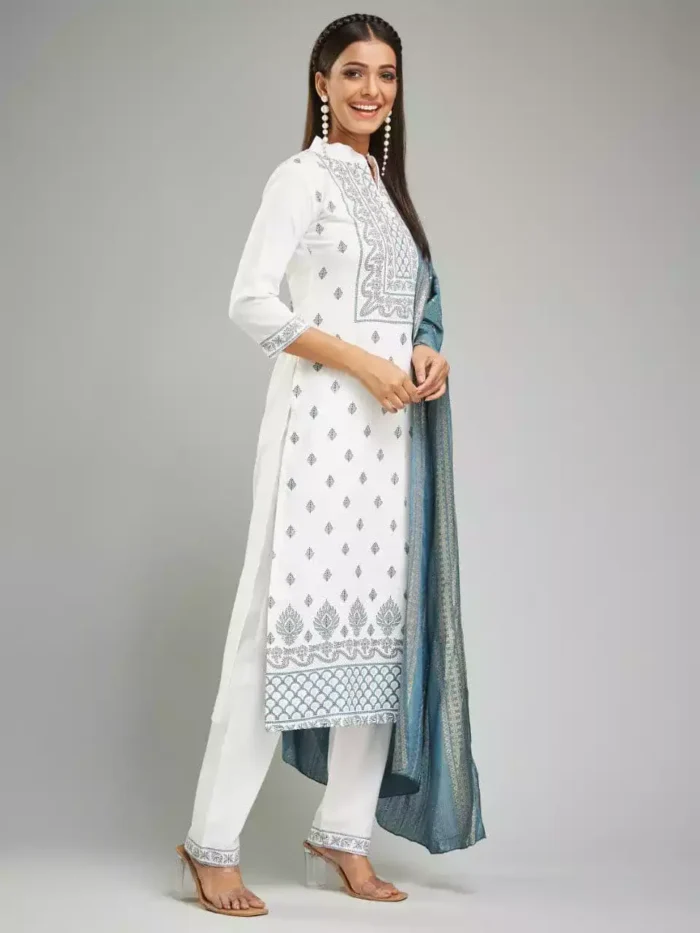 white color viscose chanderi kurta suit set side min 1