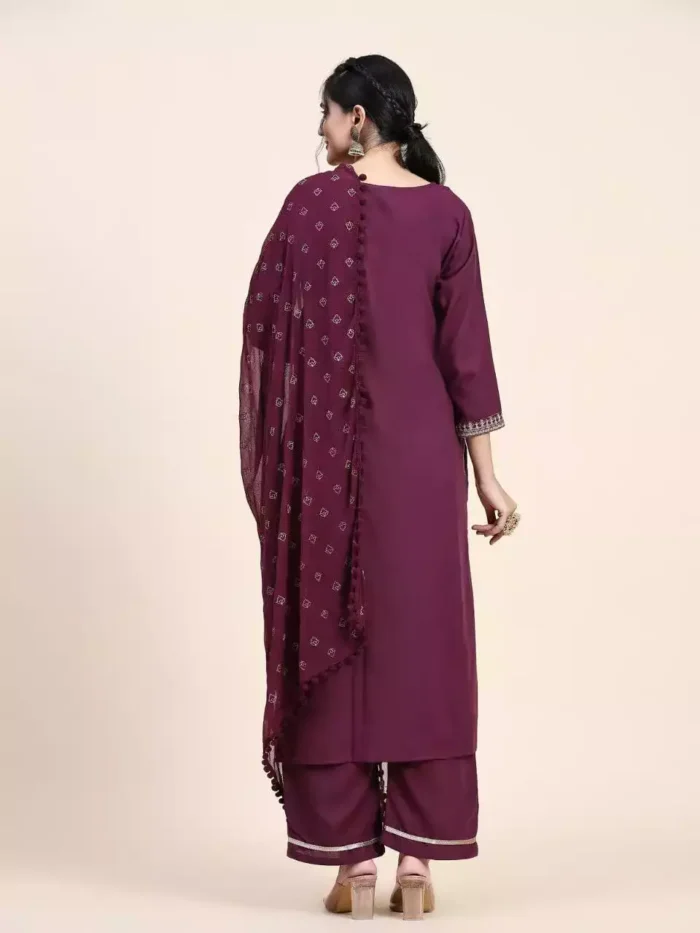 wine color cotton kurta suit set back min