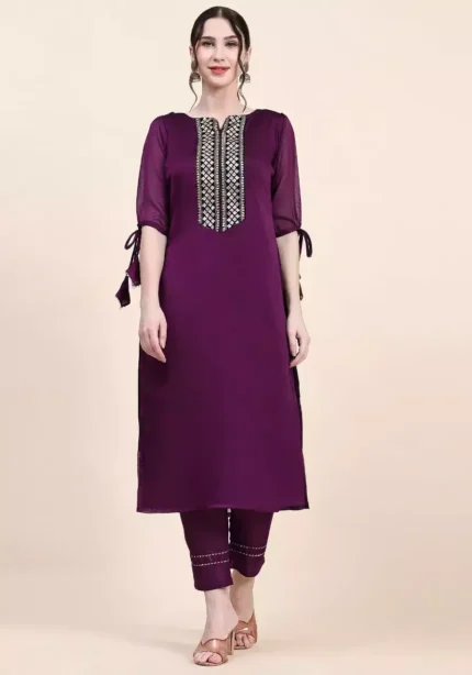 wine color jaipuri cotton kurta suit set front min