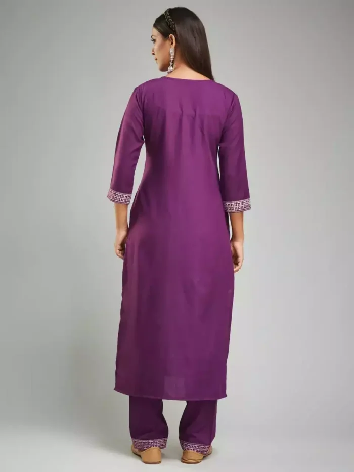 wine color viscose chanderi kurta suit set back min 1