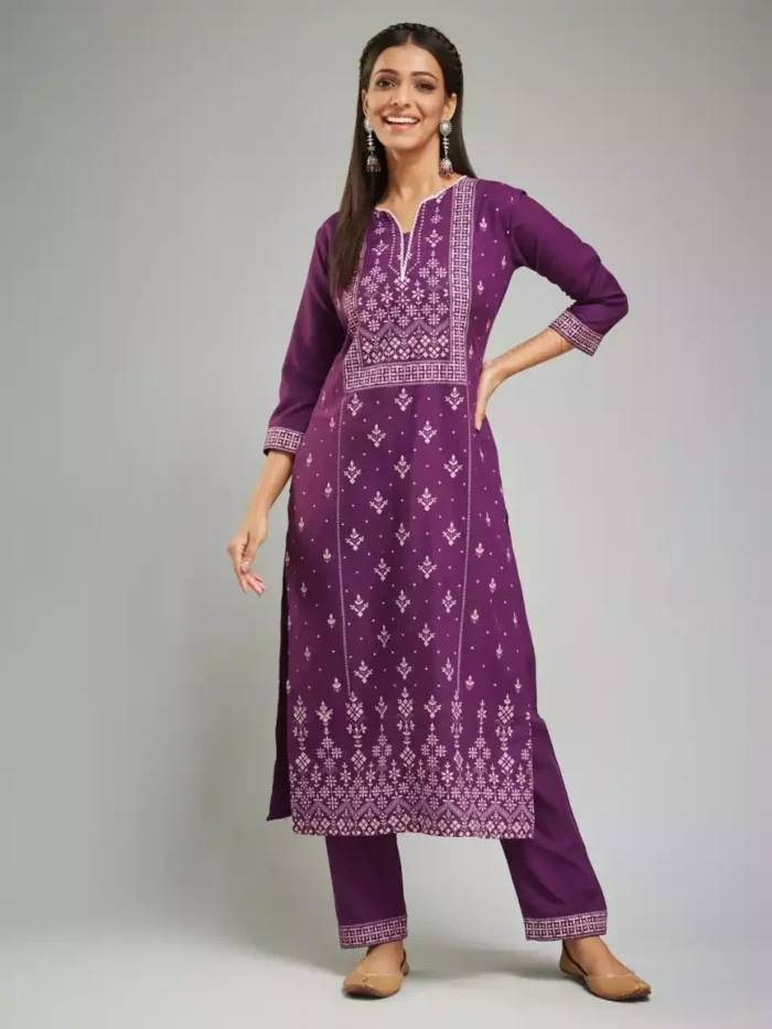 wine color viscose chanderi kurta suit set min 1