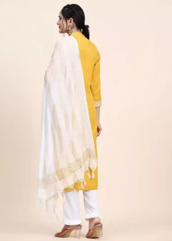 Yellow Neck Embroidered Designer Kurta Suit set - Image 2