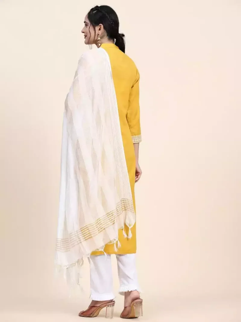 Yellow Neck Embroidered Designer Kurta Suit set - Image 2
