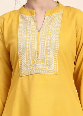 Yellow Neck Embroidered Designer Kurta Suit set - Image 3