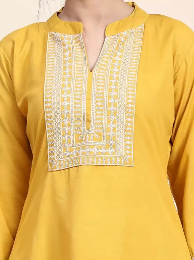 Yellow Neck Embroidered Designer Kurta Suit set - Image 3