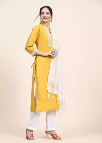 Yellow Neck Embroidered Designer Kurta Suit set