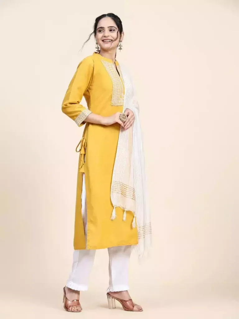 yellow color cotton kurta suit set min