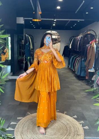 Mustard Color Georgette Sharara Dress