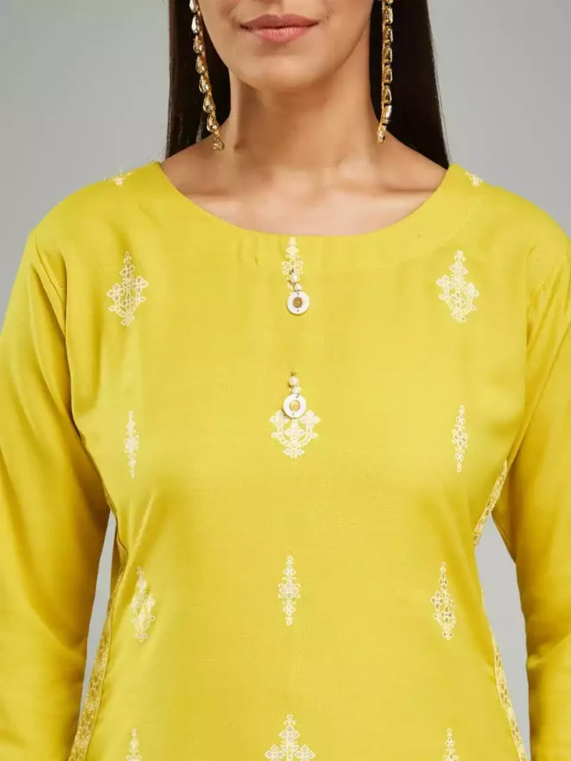 Yellow Viscose Chanderi Designer Kurta Suit Set - Image 4