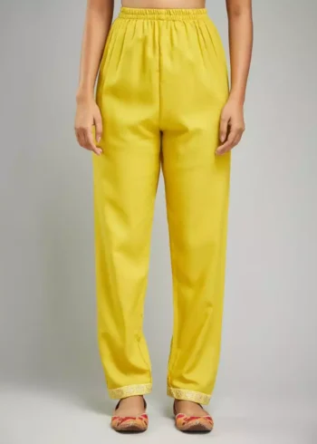 Yellow Viscose Chanderi Designer Kurta Suit Set - Image 5