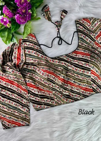 Black Rayon Cotton Printed Long Sleeves Leheriya Blouse