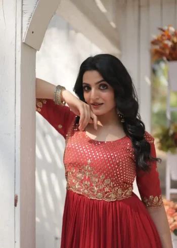 Beautiful Zari & Sequins Embroidered Party Wear Gown