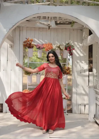 Beautiful Zari & Sequins Embroidered Party Wear Gown