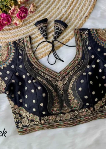 black color 3d peacock heavy italian silk heavy embroidery work bridal readymade blouse