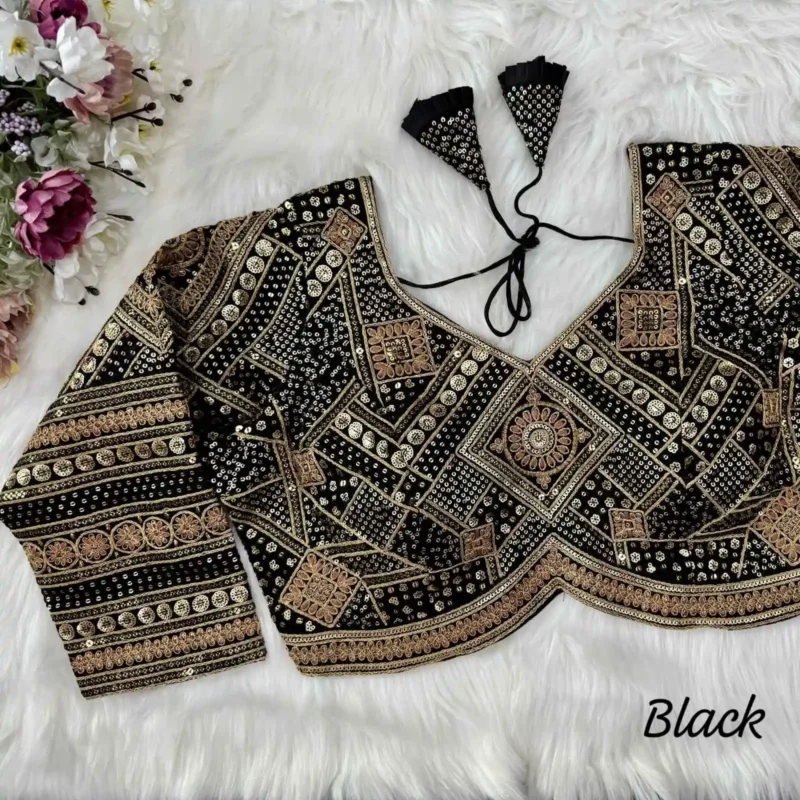 black color Long Sleeves Apple Cut Designer Readymade Blouse