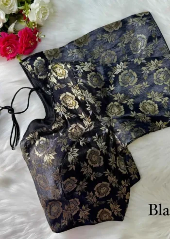 black Color Pure Simmer Jacquard Silk Readymade Blouse