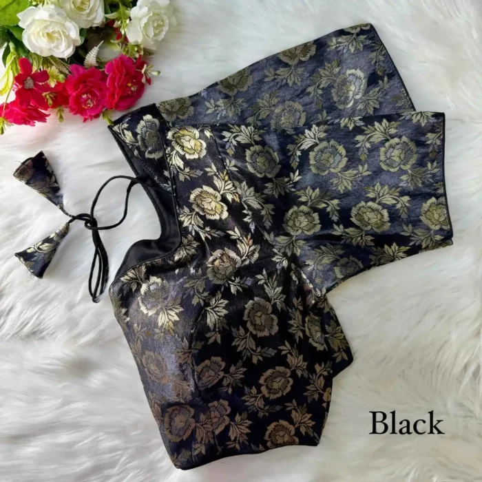 black Color Pure Simmer Jacquard Silk Readymade Blouse