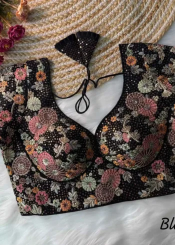 black color sabyasachi style heavy sequins embroidered faux georgette bridal readymade blouse