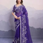 Blue Heavy Embroidered Rangoli Silk Designer Wedding Saree