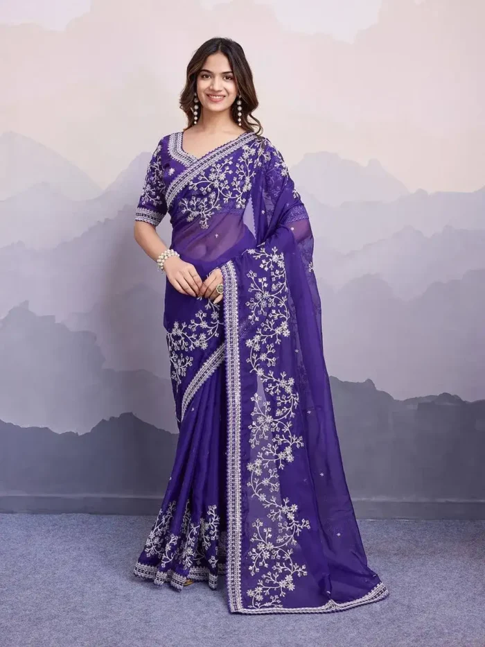 Blue Heavy Embroidered Rangoli Silk Designer Wedding Saree