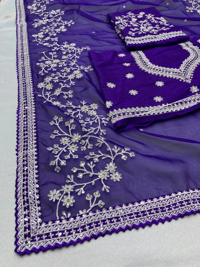 Blue Heavy Embroidered Rangoli Silk Designer Wedding Saree