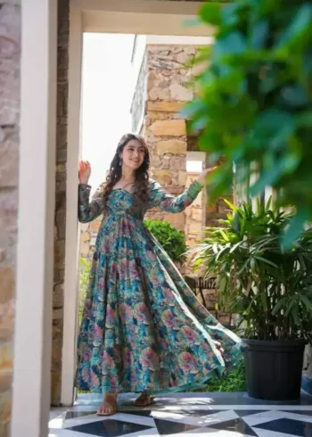 Muslin Digital Floral Print Anarkali Suit