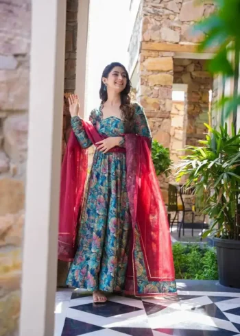 Muslin Digital Floral Print Anarkali Suit