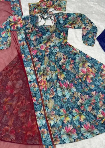 Muslin Digital Floral Print Anarkali Suit
