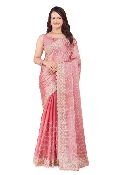 C-Pallu Burberry Silk Party Wear Saree in pastel colours