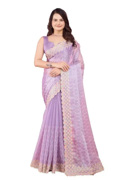 C-Pallu Burberry Silk Party Wear Saree in pastel colours