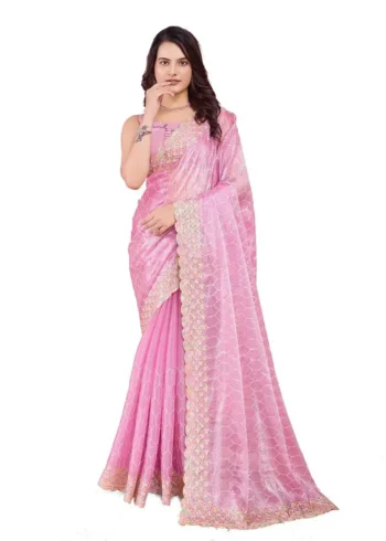 C-Pallu Burberry Silk Party Wear Saree in pastel colours