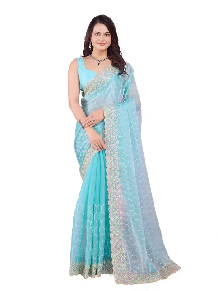 C-Pallu Burberry Silk Party Wear Saree in pastel colours