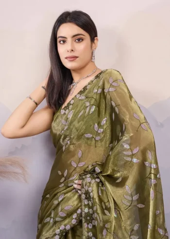 C-Pallu Embroidery Work Burberry Silk Saree for wedding