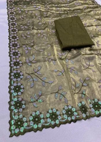 C-Pallu Embroidery Work Burberry Silk Saree for wedding