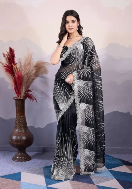 C-Pallu Twill Net Party Wear Designer Saree